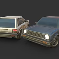Two Vintage Classic Sedans Displayed Side By Side With Retro Headlights And Body Design