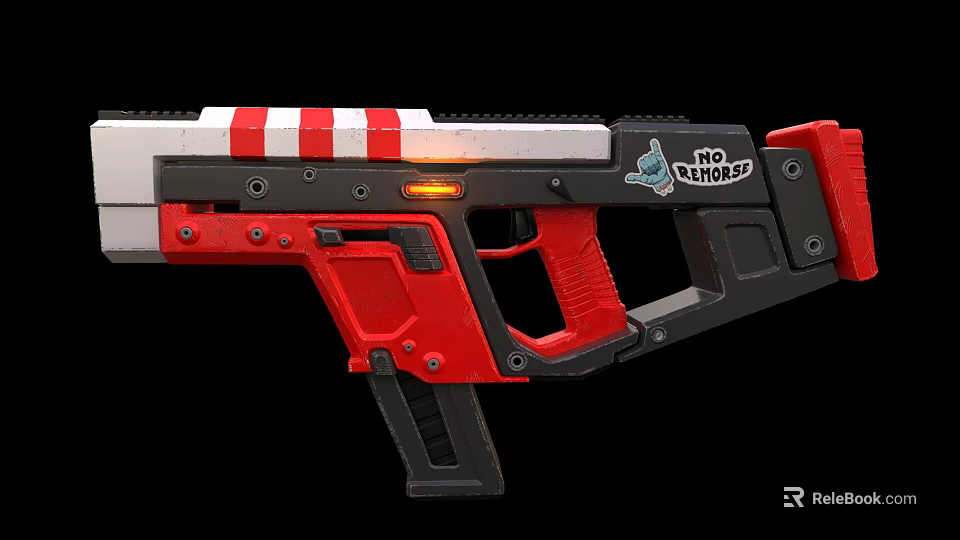 Modern Tactical Weapon Design With Red White Stripes Black Components And Military Logo 3d model 