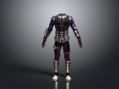 3D Fantasy Character Armor Design With Purple Black Details And Metallic Decorations 3d model