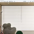 Modern Room Interior Featuring White Roman Blinds With Striped Armchair And Green Side Table
