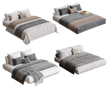 Modern Bedding Combination Nordic Cream Style Bedding Combination Blanket Pillow Quilt Mattress 3d model