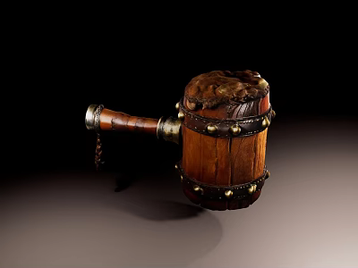 Vintage Hardware Tool With Wooden Handle Metal Head And Decorative Rivets 3d model