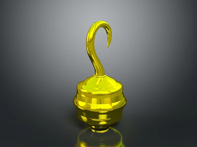 Man Holding Shiny Yellow Hook Container On Dark Background Surface 3d model