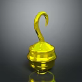 Man Holding Shiny Yellow Hook Container On Dark Background Surface