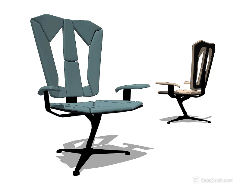 Modern Office Chair With Geometric Backrest Armrests And Five Pointed Caster Base 3d model 
