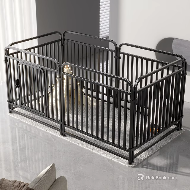 Black Metal Wire Pet Cage Durable Indoor Safe Foldable Design for Small Pets 3d model 
