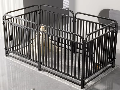 Black Metal Wire Pet Cage Durable Indoor Safe Foldable Design for Small Pets 3d model