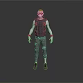 Man 3D Character Model Wearing Black Vest Beige Pants And White Gloves