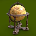 Vintage Globe Decorative Ornament Set with Wooden Carved Base for Home Decor