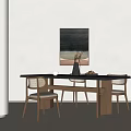 Modern Dining Table Set With Wooden Chairs And Wall Artwork In Interior 3d model