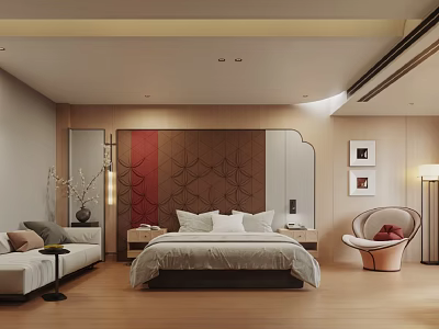 New Chinese Hotel Big Bed Room 3d model