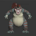 Colorful Horned Dinosaur Model With Open Mouth Red Blue Stripes And Sharp Teeth