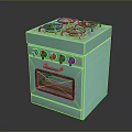 Light Green Kitchen Gas Stove With Four Burners Oven And Control Knobs