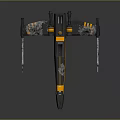 Futuristic Sci Fi Fighter Spaceship With Dark Gray And Orange Accents And Multiple Wings