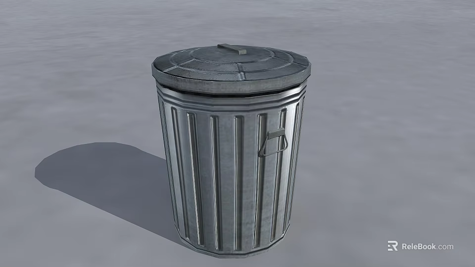 Roadside Public Metal Trash Can With Lid Cylindrical Design And Handle For Urban Street Sanitation 3d model 