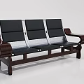 Black Upholstered Three Seater Sofa With Wooden Armrests And Metal Frame