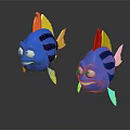 Adorable Blue Cartoon Fish Dolls With Yellow Orange Fins And Smiling Faces