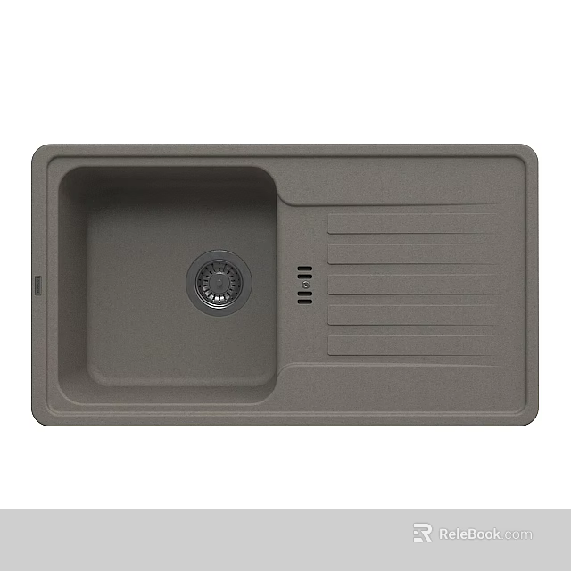 Modern Gray Single Bowl Kitchen Sink With Integrated Drainer Design 3d model