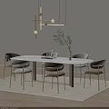 Elegant Modern Dining Table And Chairs Set With Marble Top Gold Legs And Green Plant