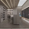 Modern Showroom Interior With Display Shelves Color Samples Chairs And Glass Cabinets