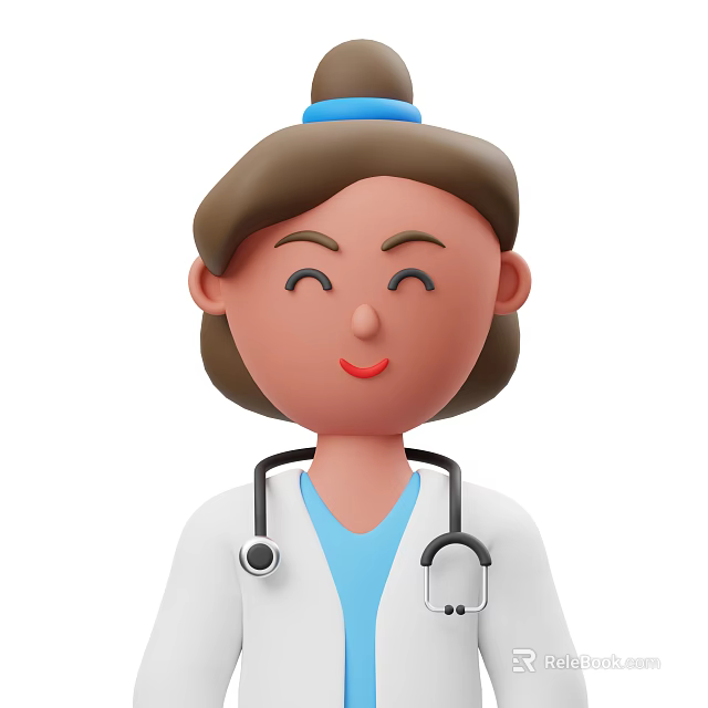 Cartoon Doctor Character With Stethoscope White Coat And Blue Scrubs 3d model 