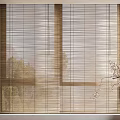 Natural Bamboo Blinds Covering Window With Indoor Decorative Branch And Green Outdoor View