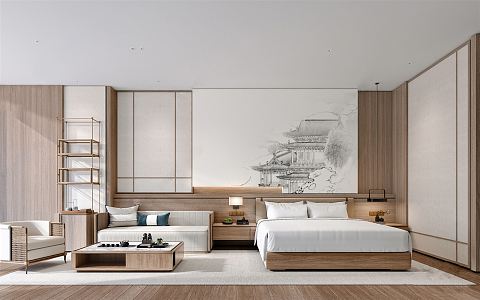 New Chinese Room Hotel Room 3d model