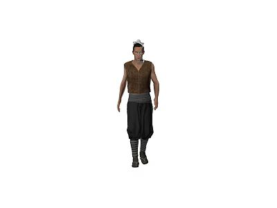 Man Wearing Brown Sleeveless Top Black Pants And Black Boots With White Headpiece 3d model