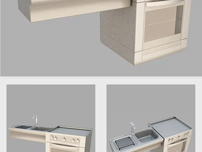 Modern Kitchen Sink With Stainless Steel Countertop And Faucet Design 3d model