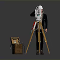 Surveying Instrument On Tripod With Brown Case And Person In White Hard Hat