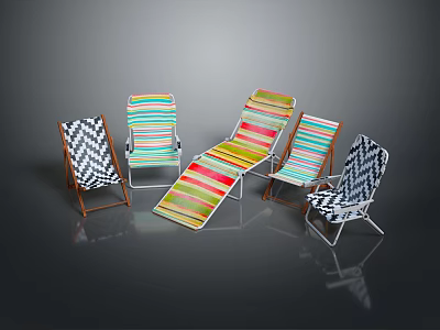 Modern Colorful Striped And Black White Patterned Deck Chairs Collection 3d model