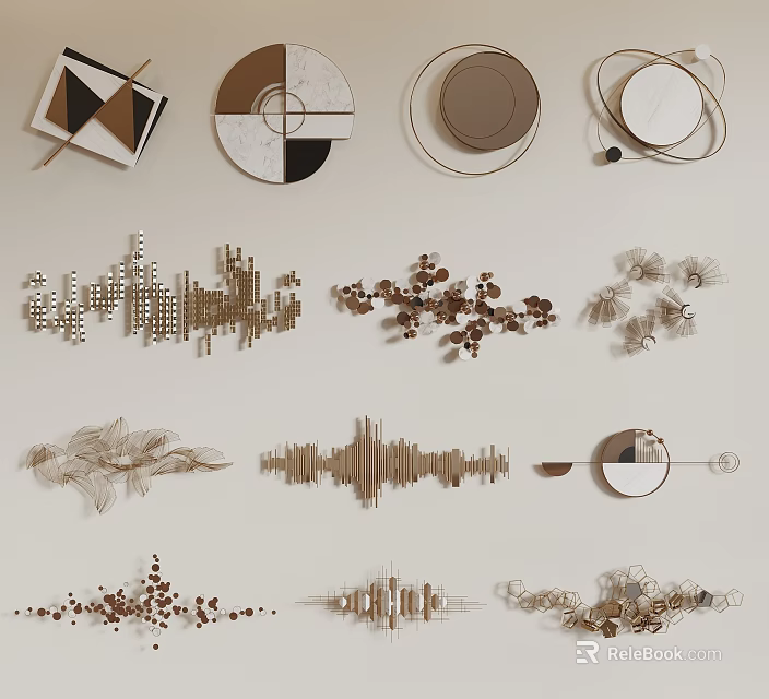 Modern Elegant Wall Hanging Decorations With Metal Geometric Patterns Circular Rings And Abstract Art Designs 3d model 