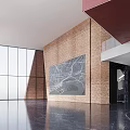 Modern Sales Office Interior With Geometric Decor And Display Counters Lighting