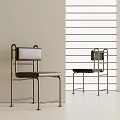 Minimalist Single Chair With Metal Frame And Leather Seat In Modern Room With Striped Partition