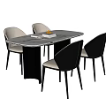 Modern Rectangular Dining Table With Marble Top Black Legs And Four Light Dark Upholstered Chairs 3d model