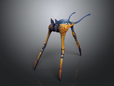 Multi Legged Blue And Yellow Mechanical Sci Fi Creature Game Movie Character 3d model