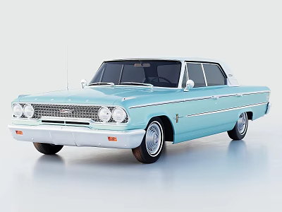 Classic Light Blue Vintage Sedan With Retro Design And White Roof 3d model