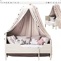 Cozy Wooden Kids Bed With Pastel Pink Canopy Soft Pillows And Star Decorations