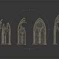 Gothic Architectural Elements Featuring Pointed Arches Intricate Tracery And Ornate Carvings