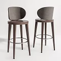 Modern Wooden Bar Stools With Curved Backrest Round Seat And Metal Footrest