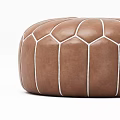 Brown Leather Round Ottoman With Intricate Stitched Geometric Pattern Design 3d model