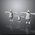 Three Polar Bear Models in Different Sizes with Arms Outstretched against Gray Background with Reflections 3d model