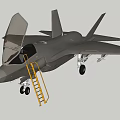 Gray Modern Fighter Jet Featuring Open Canopy Yellow Ladder And Extended Landing Gear