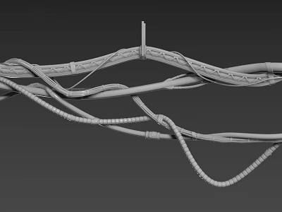 Intricate 3D Model of Tangled Gray Cables With Braided Structure 3d model