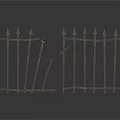 Broken Iron Fence With Pointed Tops And Horizontal Metal Bars