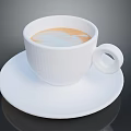 White Coffee Cup With Latte Art On White Saucer Over Dark Background