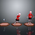Pink Haired Character And Small Creature On Hexagonal Bases Red Coat Black Skirt Various Poses