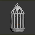 White Metal Birdcage With Orange Bird And Reflective Base On Dark Background