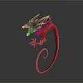 Red Mythical Dragon Character with Open Mouth Curved Tail and Scaled Body