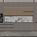 Modern Kitchen Sideboard With Light Wood Cabinets Marble Countertop And Decorative Plant